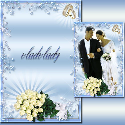 Свадебная рамка для оформления фотографий "Букет из белых роз"