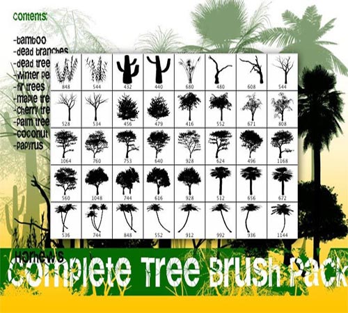 Complete three brush pack.  Кисти для фотошоп "Деревья"