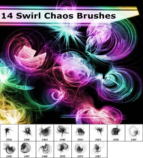 14 Swirl Chaos Brushes. Кисти для Photoshop "Спиральный хаос"