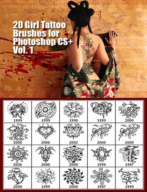 20 girl tattoo brushes for photoshop. Кисти для фотошоп "Женская татуировка"
