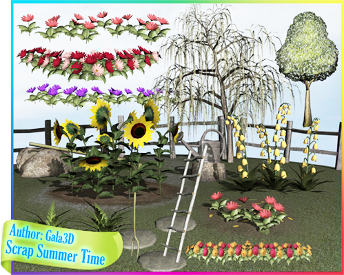 Cкрап-набор "Летнее время" - "Summer time" и 3 цветочные рамки