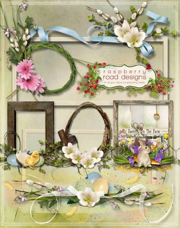 Сборка из 6-ти весенних, цветочных и пасхальных кластеров Raspberry Road Designs