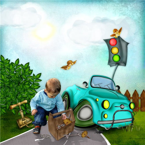 Рисованный детский скрап-набор для юнных автолюбителей "Маленький гонщик"