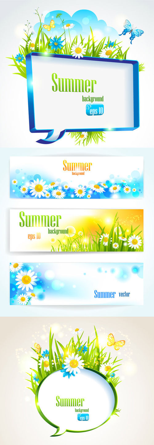Vector clipart: Summer bunners and backgrounds. Летние фоны и баннеры в векторе