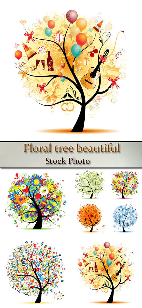 Stock vector: Floral tree beautiful. Красивые цветущие деревья в векторе