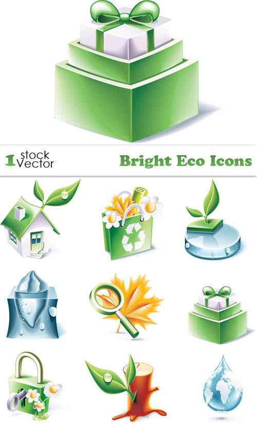 Stock vector: Bright eco icons. Набор очаровательных иконок в векторе