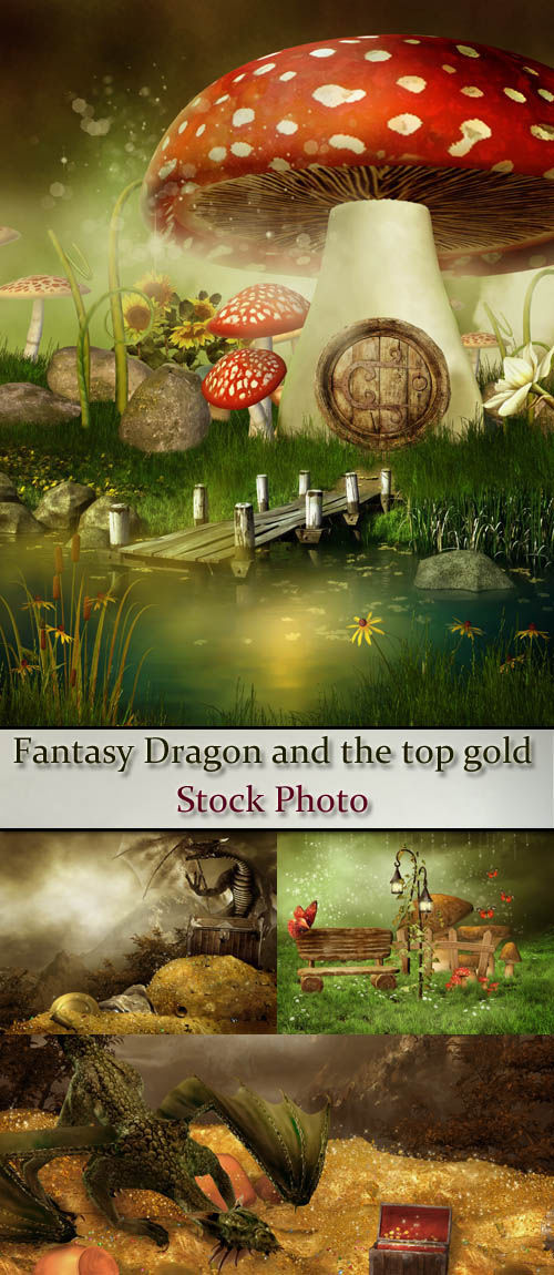 Сборник высококачественных сказочных фонов "Fantasy Dragon and the top gold"