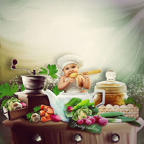 Яркий и сочный рисованный скрап-набор "Веселые поварята" - "Spring cooking"