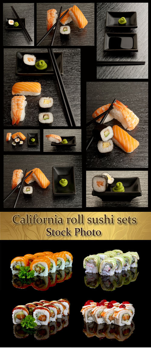 Стоковые фото: Суши и роллы. Stock Photo: California roll sushi sets