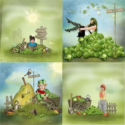 Красивый рисованный скрап-набор "Зелёный огород"