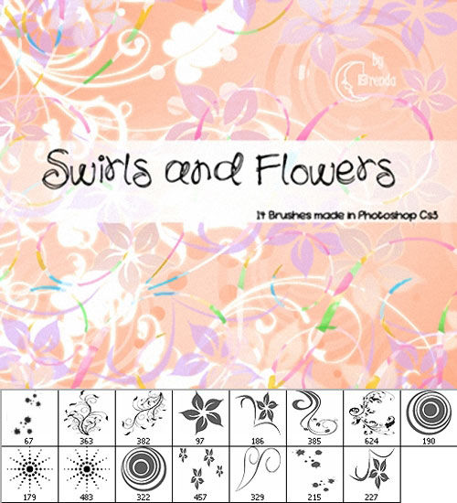 Кисти для фотошопа "Цветочные завитки". Brushes for photoshop  "Swirls and flowers"