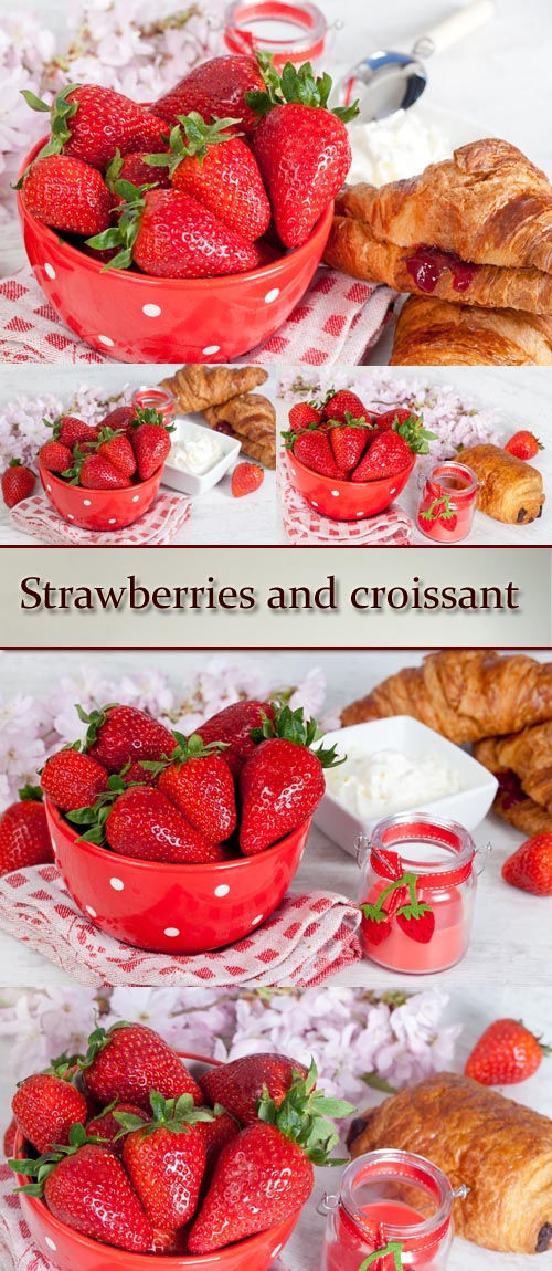 Стоковые фото: клубника и круассаны. Stock Photo: Strawberries and croissant