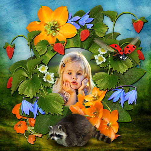 Очаровательная детская цветочная рамка для оформления фотографий "В гостях у крошки-енота"