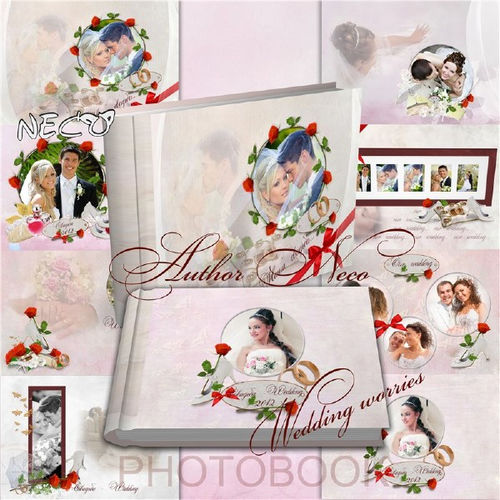 Свадебная фотокнига "Свадебные хлопоты" (обложка и три разворота)