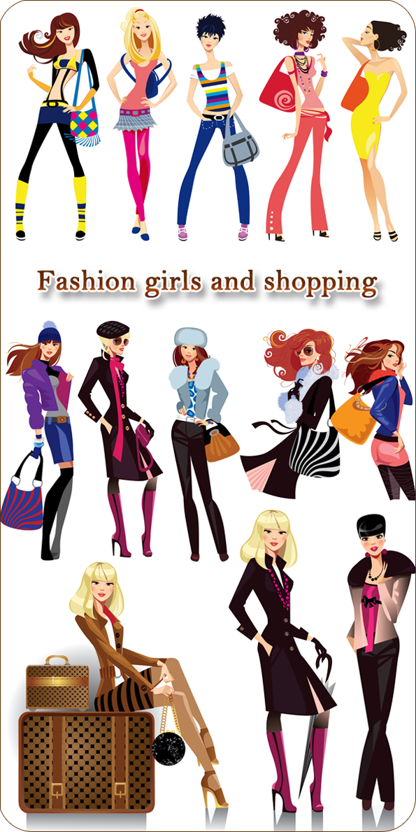 Vector Stock: Fashion girls and Shopping