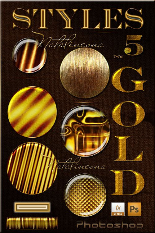 Золотые стили  для фотошопа  5. Styles Gold for Photoshop 5