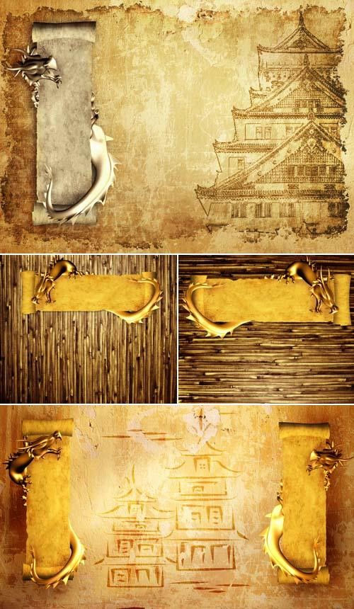 Пять высококачественных фонов "Золотые драконы"