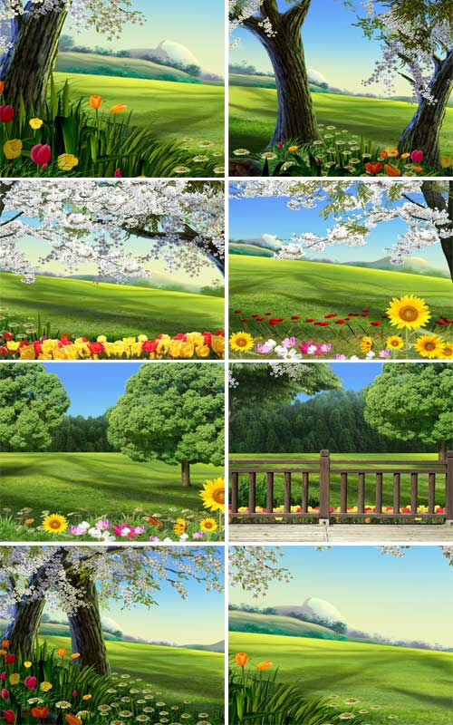 Красочные пейзажные фоны с цветами