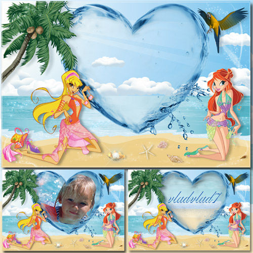 Детская рамка для фотошопа - Винкс на пляже