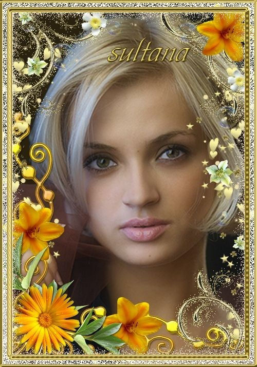 Женская рамка для оформления фотографий "Желтые цветы с золотыми завитками"