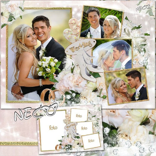 Свадебная рамка для оформления фотографий с вырезами на 4 фотографии "Свадебный переполох"