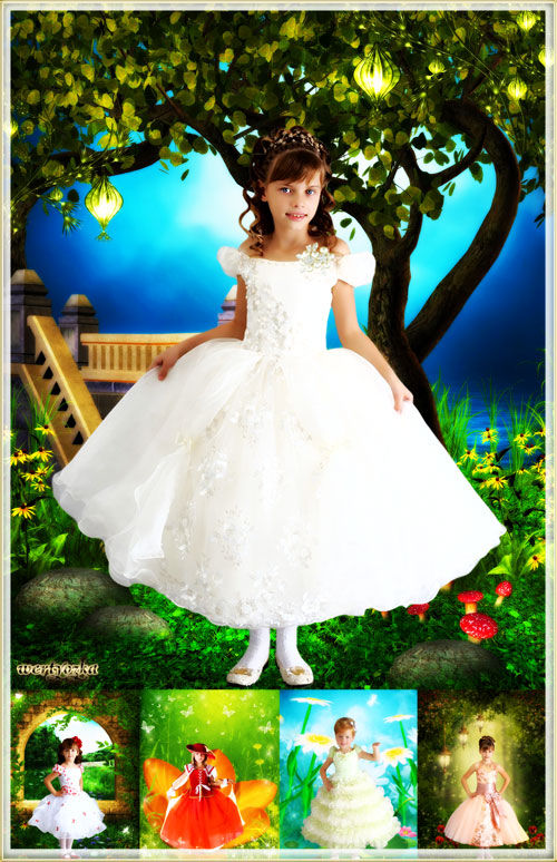 Коллекция сказочно красивых детских шаблонов для девочек "Маленькие очаровательные принцессы в нарядных платьях"