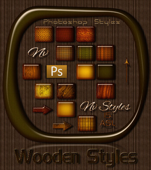 Деревянные стили  для фотошопа - Wooden Styles for Adobe Photoshop