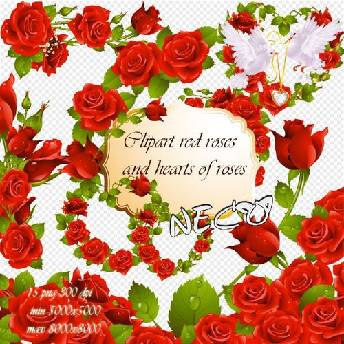 Сборка восхитительного и высококачественного клипарта "Clipart red roses" - "Клипарт красные розы и сердечки из роз"