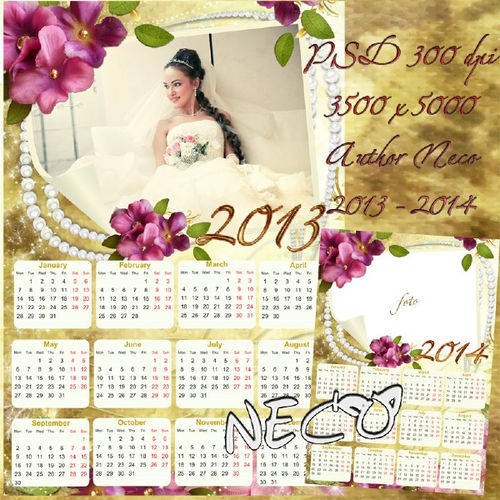 Романтический скрап-календарь, выполненный в винтажном стиле, на 2013 и 2014 год