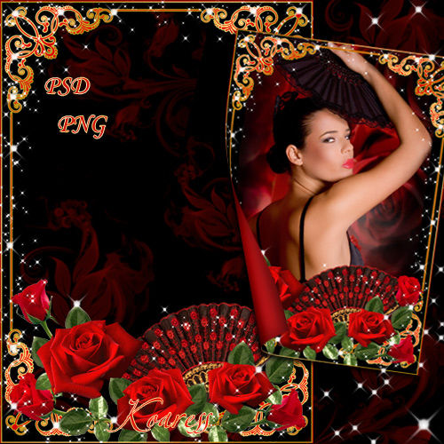 Многослойная рамка для фото с алыми розами - Фламенко