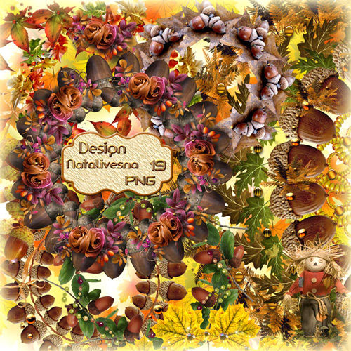 Осенние рамки–вырезы с цветами и желудями