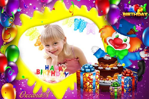 Детская рамка с клоуном и воздушными шарами "С днём рождения, малыш!"