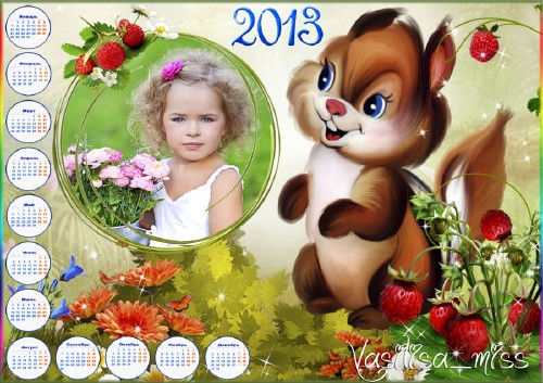 Красивый детский календарь для фотошопа "Белочка"