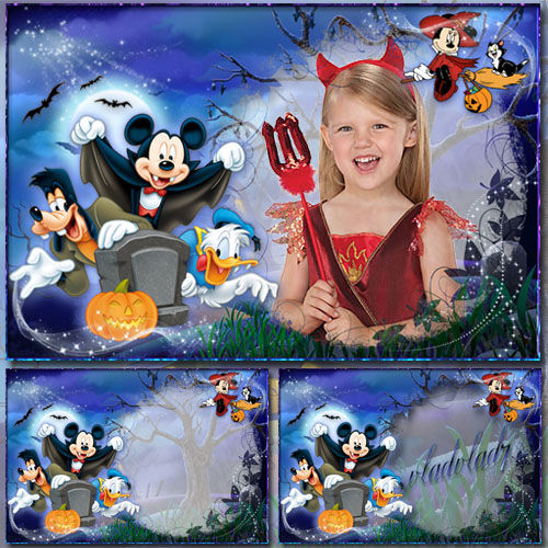 Детская фоторамка к празднику "Хэллоуин с Микки Маусом, Гуфи и Дональдом"