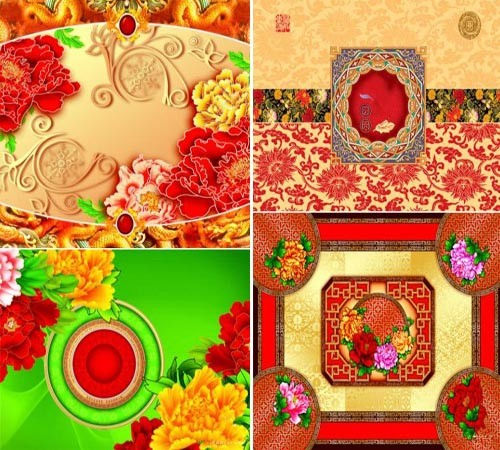 Цветы и узоры в китайском стиле (многослойные PSD)
