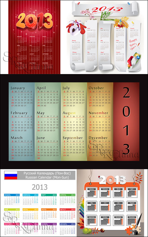 Векторные календари на 2013 год (часть 4) / Calendar Vectors  2013 (pack 4)