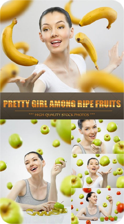 Сборка высококачественного растрового клипарта "Девушка среди спелых плодов"