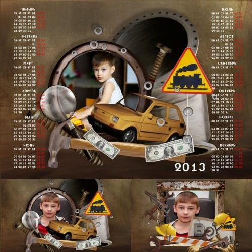 Календарь на 2013 год и рамки для мальчиков "Папин помощник"