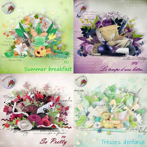 Комплект из скрап-наборов Summer brekfast, Le temps d'une lettre, So pretty, Tresor d'enfance