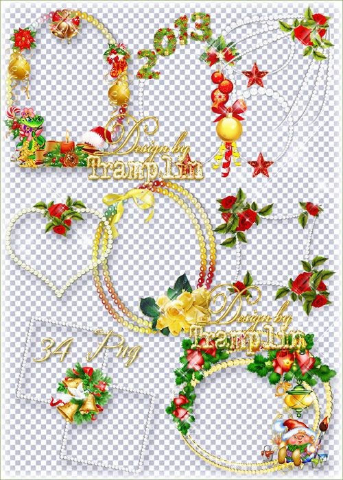 Новогоди и цветочные рамочки-вырезы "Клипарт с Бусинками"