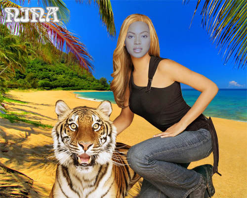 Шаблон для фотошопа "Девушка с тигром"