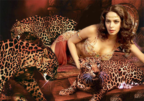 Женский шаблон для фотошопа "С леопардами"