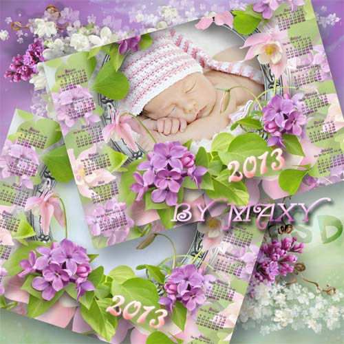 Календарь 2013 года с вырезом для фото "Любимые цветы и ты"