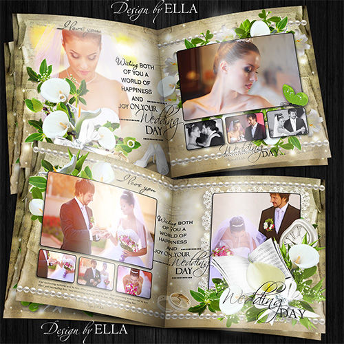 Шаблон свадебной фотокниги "Белые каллы и лилии"