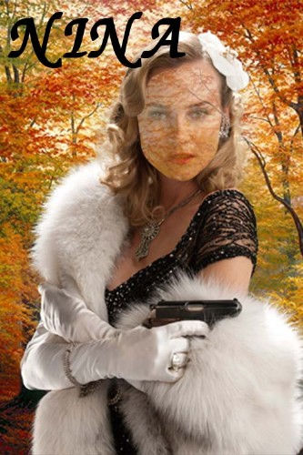 Шаблон для фотошопа "Дама в меховом манто и с пистолетом"