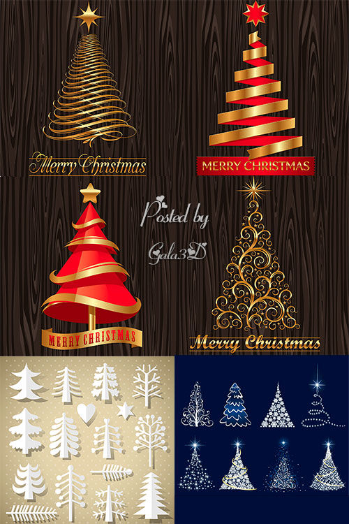 Коллекция роскошных новогодних и рождественских елок в векторе