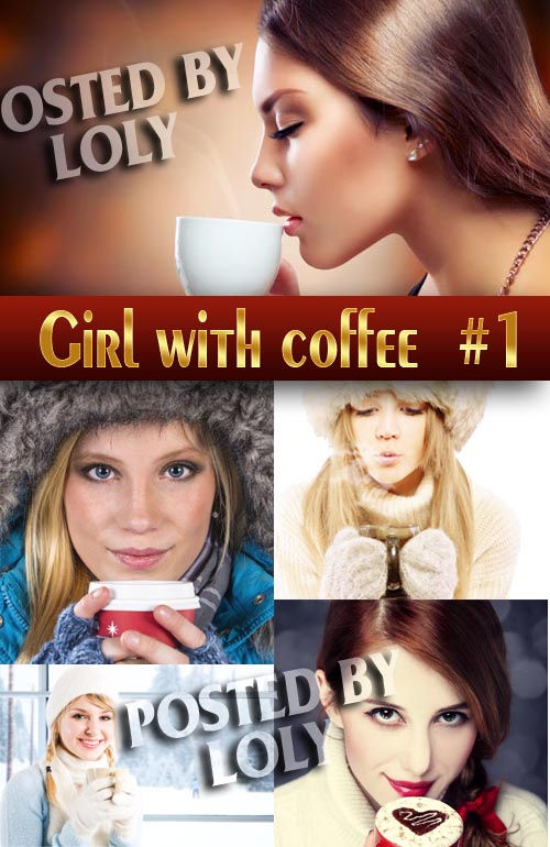 Сборка высококачественного растрового клипарта "Девушки с кофе #1"