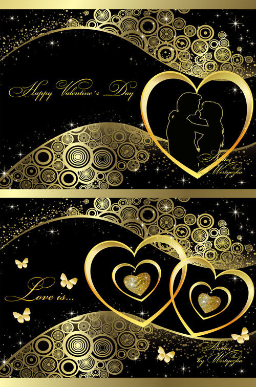 Романтичные PSD исходники и рамка для фото с золотыми сердечками 