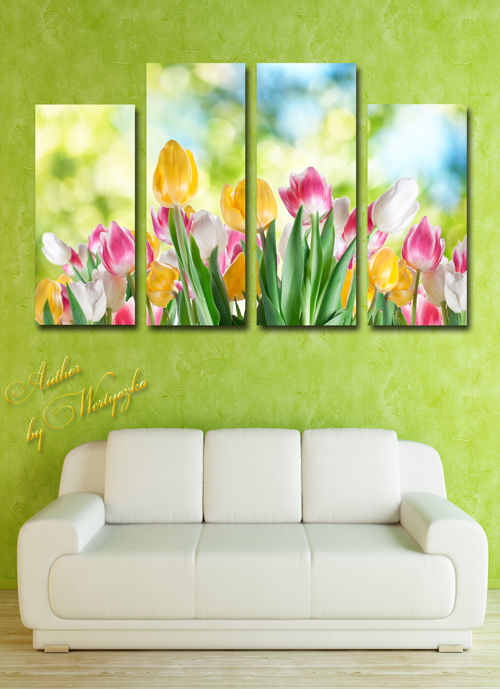 Весенняя картина полиптих с прекрасными тюльпанами 