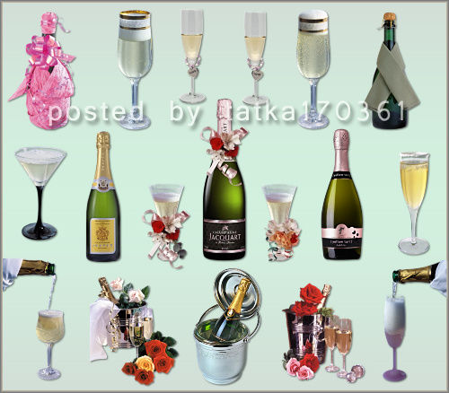Клипарт для фотошопа - Шампанское, фужеры и бутылки с шампанским